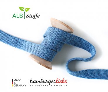 Bio Flachkordel - 1,2 cm - jeans mélange - Albstoffe - Hamburger Liebe